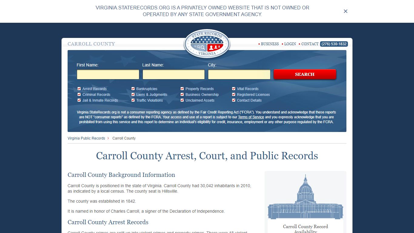 Carroll County Arrest, Court, and Public Records